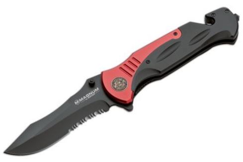 Boker Magnum Fire Chief Folding Knife, Assisted Opening, 440, Red/Black Handle, 01LL313